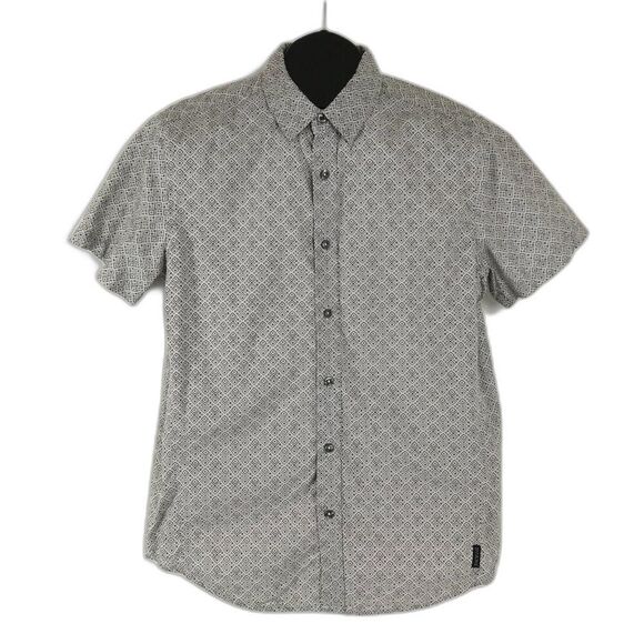 prAna Ulu Button Up Shirt Men's Small Geometric Print Short Sleeve 100% Organic - Picture 1 of 11